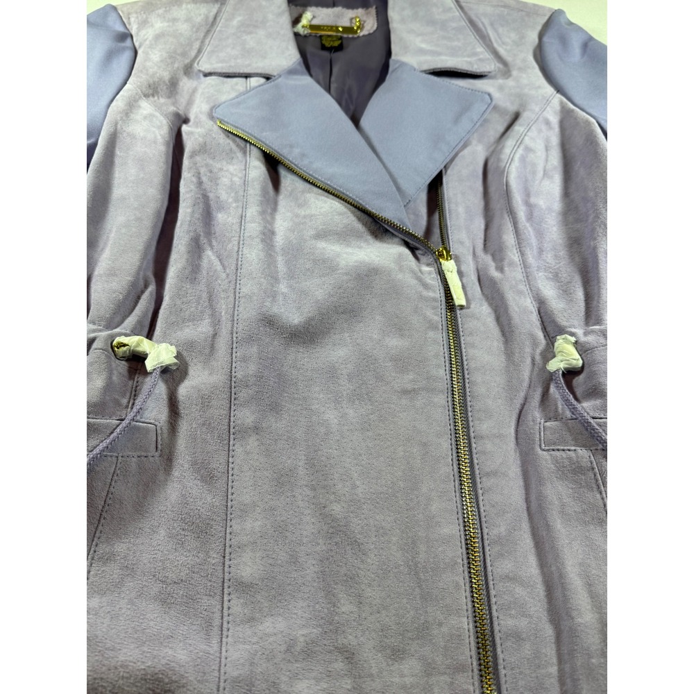 Iman Global Chic Purple Genuine Leather Suede Moto Jacket Drawstring Waist 1X - Picture 7 of 10